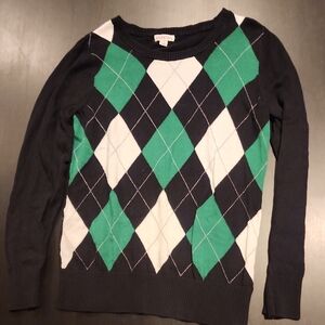 Merona Black and Green Argyle Crew Neck Sweater